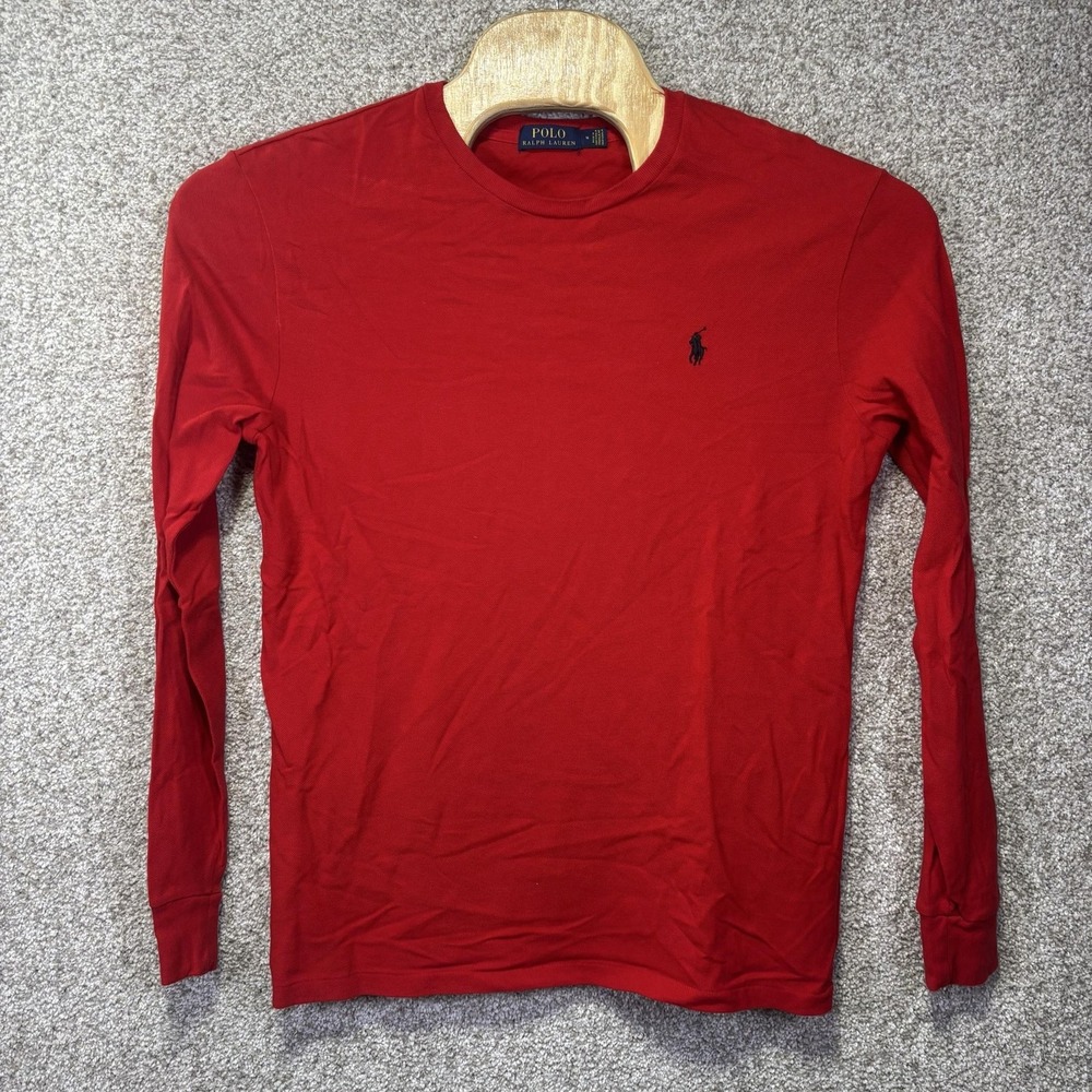 Polo Ralph Lauren Shirt Mens Medium Red Long Sleeve Crewneck Logo Tee Casual